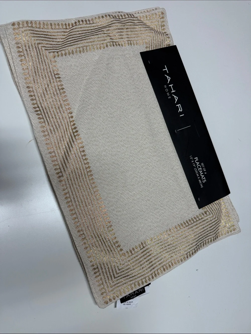 Tahari Cream Home Decor dining table mats with Gold printed Border
